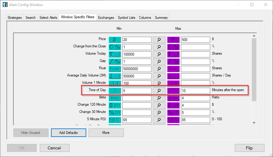 Example Time of Day range