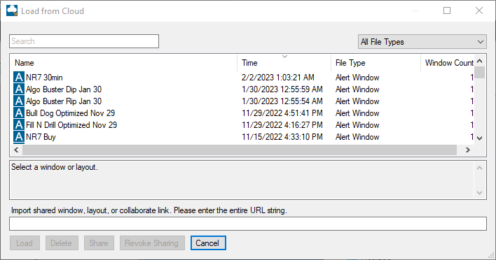 Trade Ideas: Load from Cloud dialog