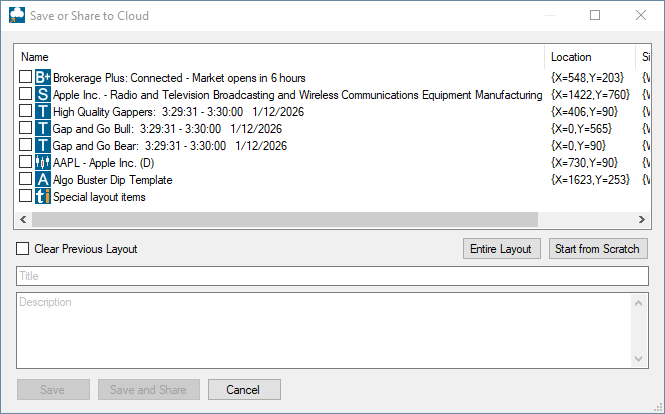 Trade Ideas: Save or Share to Cloud dialog