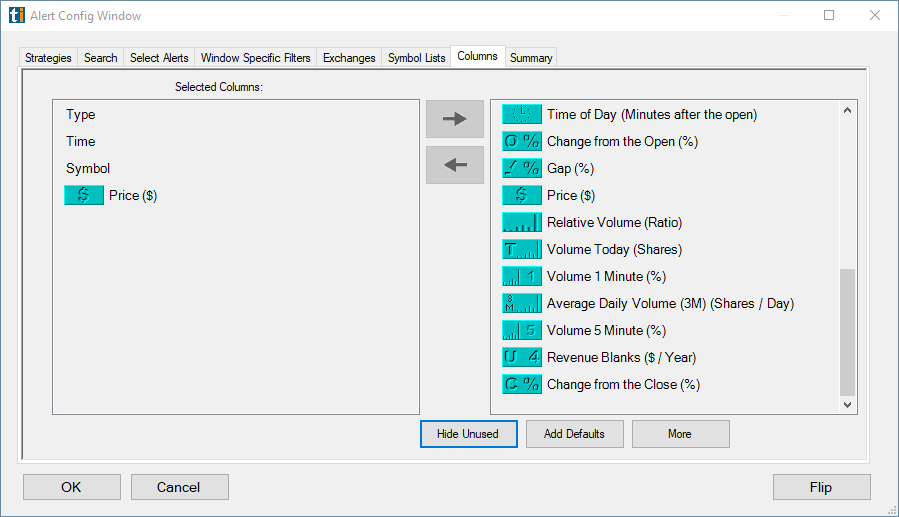 Example: alert history with enough columns to review quickly