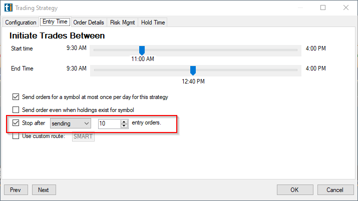 Entry Time guardrail: stop after X orders (caps runaway behavior)