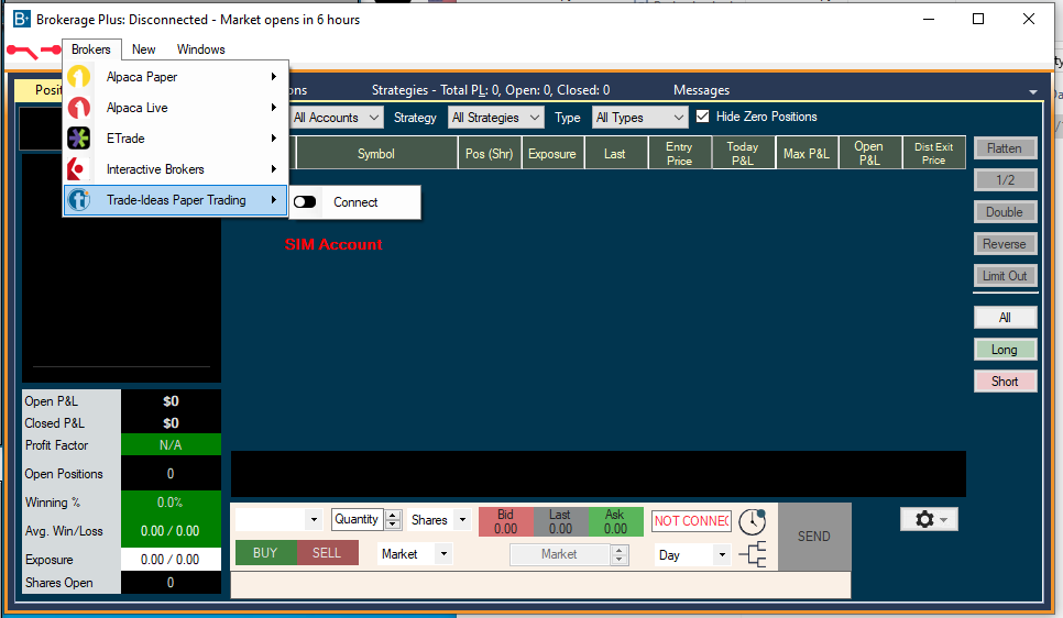 Trade Ideas: Brokerage+ status indicator (SIM vs LIVE)