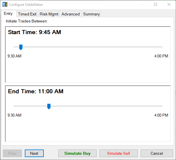 OddsMaker Entry tab configuration