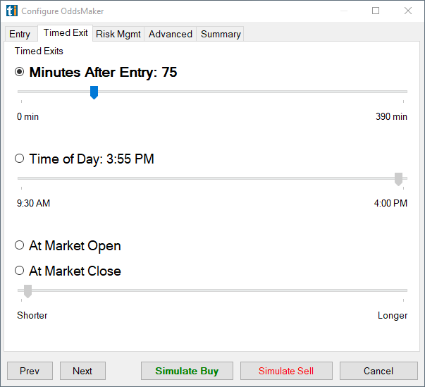 OddsMaker Timed Exit configuration