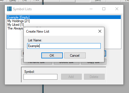 Trade Ideas Symbol Lists: create a new list