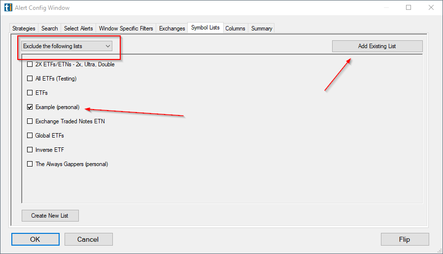 Trade Ideas Config: apply include/exclude Symbol Lists