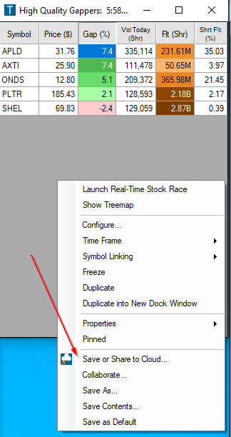 Right-click a window and choose “Save or Share to Cloud…”
