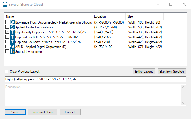 Save or Share to Cloud dialog: name and save your window